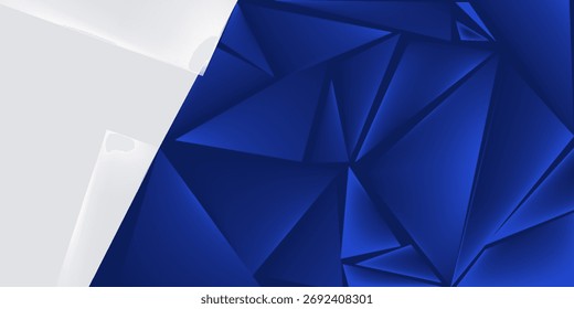 Dark blue and white abstract modern wide banner with geometric shapes. Vector illustration abstract background.