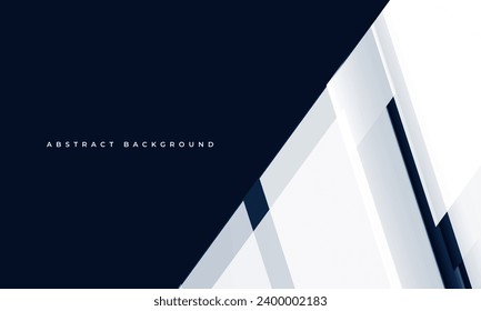 Fondo abstracto moderno azul oscuro y blanco con formas geométricas. Banner de ilustración de vectores deportivos modernos en blanco y azul.