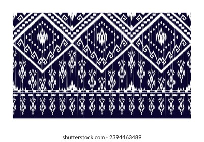 Dark blue and white seamless ikat pattern vector background