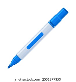 Dark blue whiteboard permanent marker pen with cap off. School supplies, stationery, drawing, writing tool concept. Flat vector illustration isolated on a white background with copy space