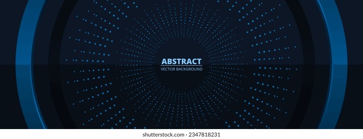 Dark blue wide abstract background with circle dots. Vector illustration banner design