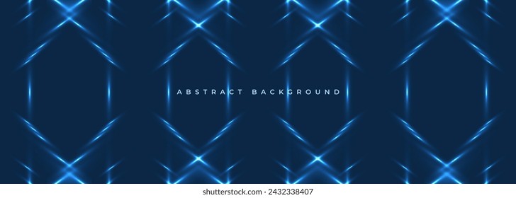 Dunkelblaue breite abstrakte horizontale Technologie Banner Hintergrund mit diagonalen Neon-Linien. Vektorgrafik