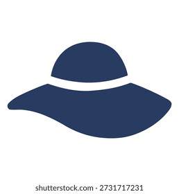 Sombrero de ala ancha azul oscuro con la banda blanca aislada en el accesorio de moda blanco