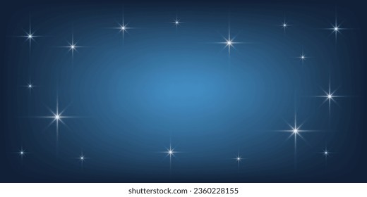 Dark blue winter background decorated shining stars. Radial gradient. Festive abstract background with copy space. Template for design. Starry sky