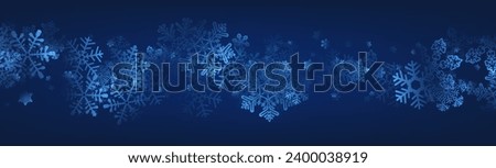 Dark blue winter background with detailed snowflakes. Christmas and new year banner. Vector Illustration.