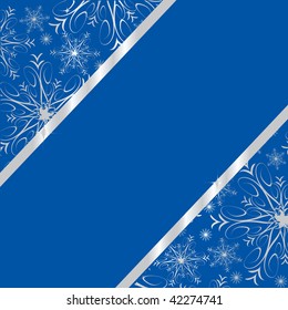 Dark blue winter frame with silver snowflakes an space for your text. Vector illustration.