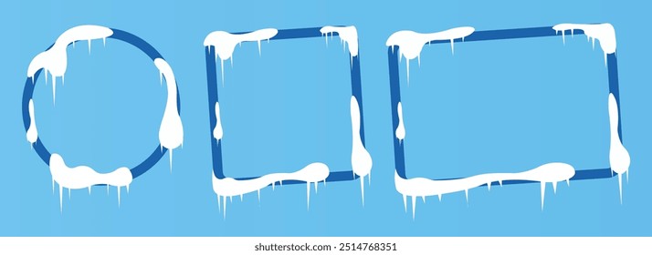 Dark Blue Winter Frame Snow with Soft Blue Background