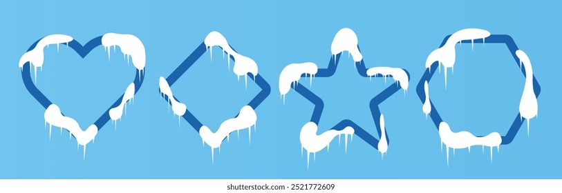 Dark Blue Winter Love Rhomb Star Hexagon Frame Snow with Soft Blue Background