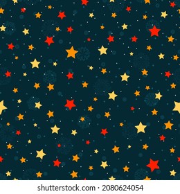 fondo repetitivo de invierno azul oscuro con copos de nieve, puntos y estrellas brillantes. patrón sin costuras vectorial. muestra de tela. papel envolvente. impresión continua. elemento de diseño para tarjeta de saludo, invitación