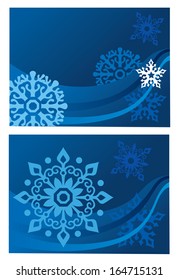 dark blue winter vector background with curves and snowflakes