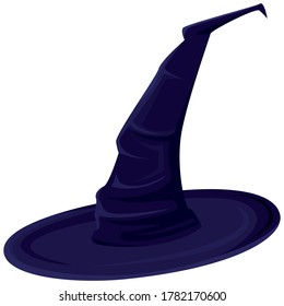 Dark blue witch hat. Halloween attribute in cartoon style.
