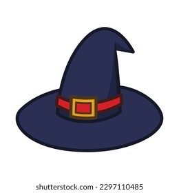 Dark Blue Witch Hat. Halloween Icon Vector Illustration