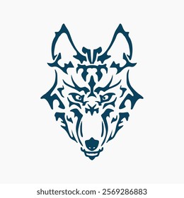 Dark Blue wolf head vector design in abstract style seen from the front on a white background