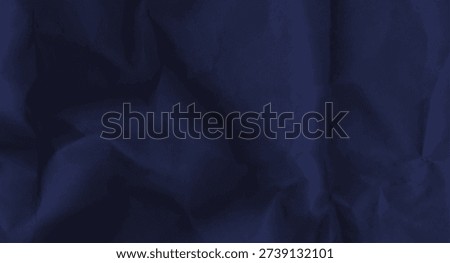 Dark blue wrinkled paper background with deep crumpled texture. Features wrinkle crumple effect for art fabric, plain abstract rip sheet designs. Vector empty bg for logo, collage, corporate identity