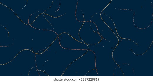Dark Blue, Yellow and Brown Spots, Moving Particles in Curving Lines - Modern Style Striped Pattern, Digitally Generated Dark Futuristic Abstract Geometric Background Design in Editable Vector Format