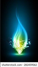 Dark blue yellow light Abstract background. illustration. fire. ray. scintillate, spark, sparkle. aura. flame