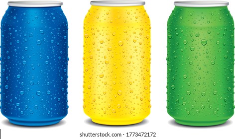 dark blue, yellow and light green juice can with many juice drops	
