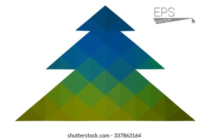 Dark blue, yellow low poly style christmas tree vector illustration consisting of triangles. Abstract triangular poly origami or crystal design of New Years celebration. Isolated on white background