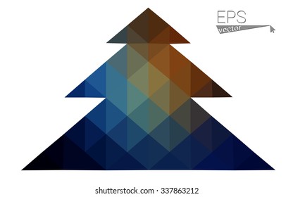 Dark blue, yellow low poly style christmas tree vector illustration consisting of triangles. Abstract triangular poly origami or crystal design of New Years celebration. Isolated on white background