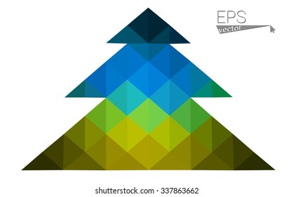 Dark blue, yellow low poly style christmas tree vector illustration consisting of triangles. Abstract triangular poly origami or crystal design of New Years celebration. Isolated on white background