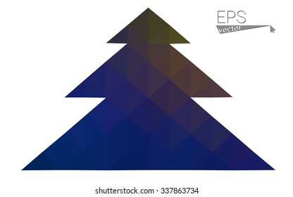 Dark blue, yellow low poly style christmas tree vector illustration consisting of triangles. Abstract triangular poly origami or crystal design of New Years celebration. Isolated on white background