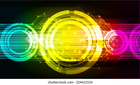Dark Blue yellow pink Light Abstract Technology background for computer graphic website and internet, circuit board. 