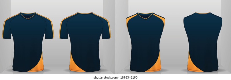 Dark blue and yellow sport shirt set ,T-shirt sport design ,Vector Soccer jersey template, football sport shirt front and back model eps10.
