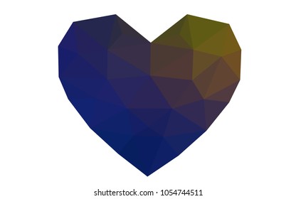 Dark Blue, Yellow vector abstract Triangle Geometrical Heart on white polygonal background. Happy Valentine's Day Greeting Card. Stock template for your design.