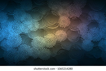 Dark Blue, Yellow vector abstract doodle template. Sketchy doodles with flowers on blurred background. The pattern can be used for heads of websites and designs.