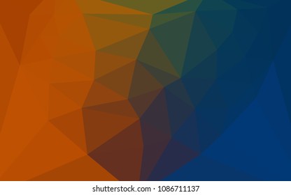 Dark Blue, Yellow vector abstract mosaic background with a heart in a centre. Polygonal illustration, which consists of triangles. Triangular pattern for your design.