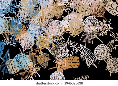 Azul oscuro, diseño abstracto de vector amarillo con árboles, ramas. Ilustración abstracta brillante con garabatos y árboles. Patrón para papeles pintados, libros de color.