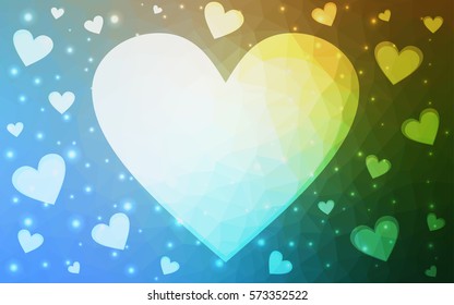 Dark blue, yellow vector abstract Triangle Geometrical Heart on white polygonal background. Happy Valentine's Day Greeting Card. Stock template for your design.