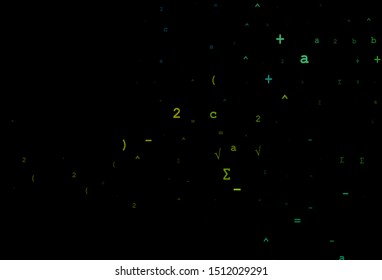 Dark Blue, Yellow vector backdrop with algebra elements. Colored mathematic signs with gradient on white background. Pattern for ads, poster, banner of books.