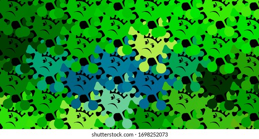 Dark blue, yellow vector backdrop with virus symbols. Simple design in abstract style with infection forms. Wallpaper for health protection.