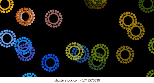 Dark blue, yellow vector backdrop with virus symbols. Colorful  gradient illness symbols in simple abstract style. Best design for quarantine events.