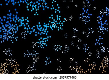 Azul oscuro, fondo vectorial amarillo con datos de inteligencia artificial. Ilustración abstracta con enlaces y puntos de IA. Diseño para la representación de las innovaciones cibernéticas.