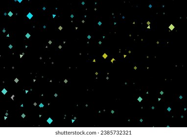 Azul oscuro, amarillo como fondo vectorial con líneas, círculos, rhombus. Ilustración con círculos coloridos, triángulos, rectángulos. Plantilla moderna para su página de inicio.
