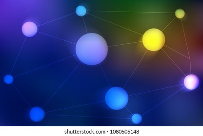 Dark Blue, Yellow vector background with bubbles, lines. Glitter abstract illustration with connection of triangle structure. New design for ad, poster, banner of your website.