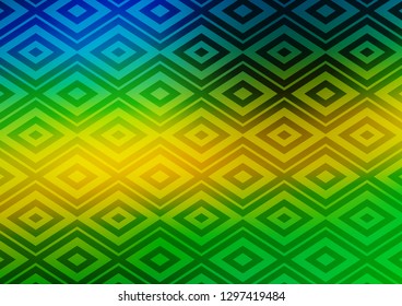 Dark Blue, Yellow vector background with lines, rhombuses. Colorful lines, squares on abstract background with gradient. Smart design for your business advert.