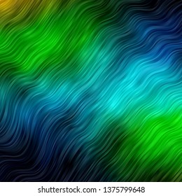 Dark Blue, Yellow vector background with bent lines. Illustration in abstract style with gradient curved.  Pattern for ads, commercials.