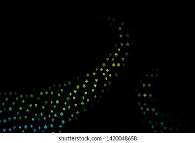 Dark Blue, Yellow vector background with cards signs. Illustration with set of hearts, spades, clubs, diamonds. Pattern for leaflets of poker games, events.