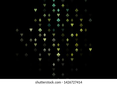 Dark Blue, Yellow vector background with cards signs. Colored illustration with hearts, spades, clubs, diamonds. Pattern for booklets, leaflets of gambling houses.