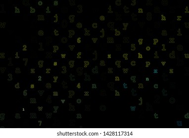 Dark Blue, Yellow vector background with signs of alphabet. Shining illustration with ABC symbols on abstract template. Smart design for your business advert of university.