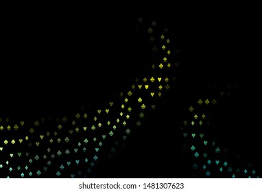 Dark Blue, Yellow vector background with cards signs. Colorful gradient with signs of hearts, spades, clubs, diamonds. Design for ad, poster, banner of gambling websites.