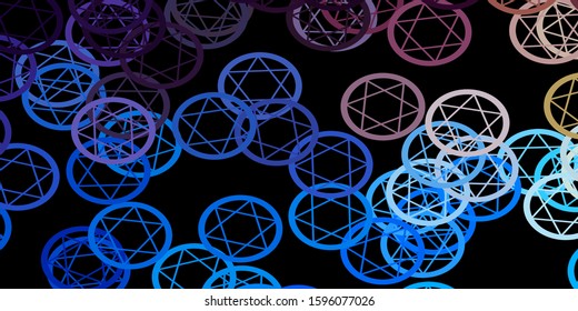 Dark Blue, Yellow vector background with occult symbols. Abstract illustration with gothic gradient shapes. Background for esoteric, mystic designs.