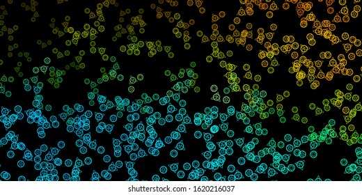 Dark Blue, Yellow vector background with occult symbols. Colorful mystic symbols with a gradient in ancient style. Background for esoteric, mystic designs.