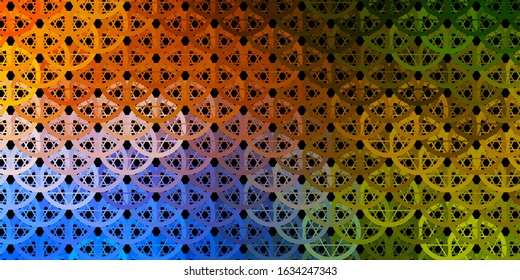 Dark Blue, Yellow vector background with occult symbols. Colorful mystic symbols with a gradient in ancient style. Simple design for occult depiction.