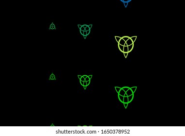 Dark Blue, Yellow vector background with occult symbols. Colorful mystic symbols with a gradient in ancient style. Design for magic, spiritual events.