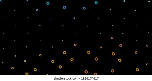 Dark blue, yellow vector background with covid-19 symbols. Simple design in abstract style with infection forms. Simple design against epidemic information.