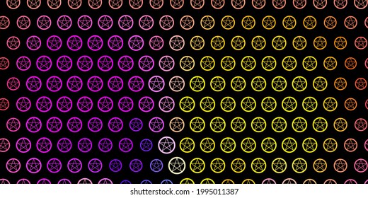 Dark Blue, Yellow vector background with occult symbols. Colorful vintage illustration with gradient alchemy shapes. Simple design for occult depiction.